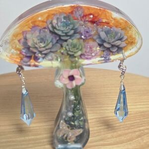 Blue Crystal Drop Earrings With Silver And Rhinestone Accents